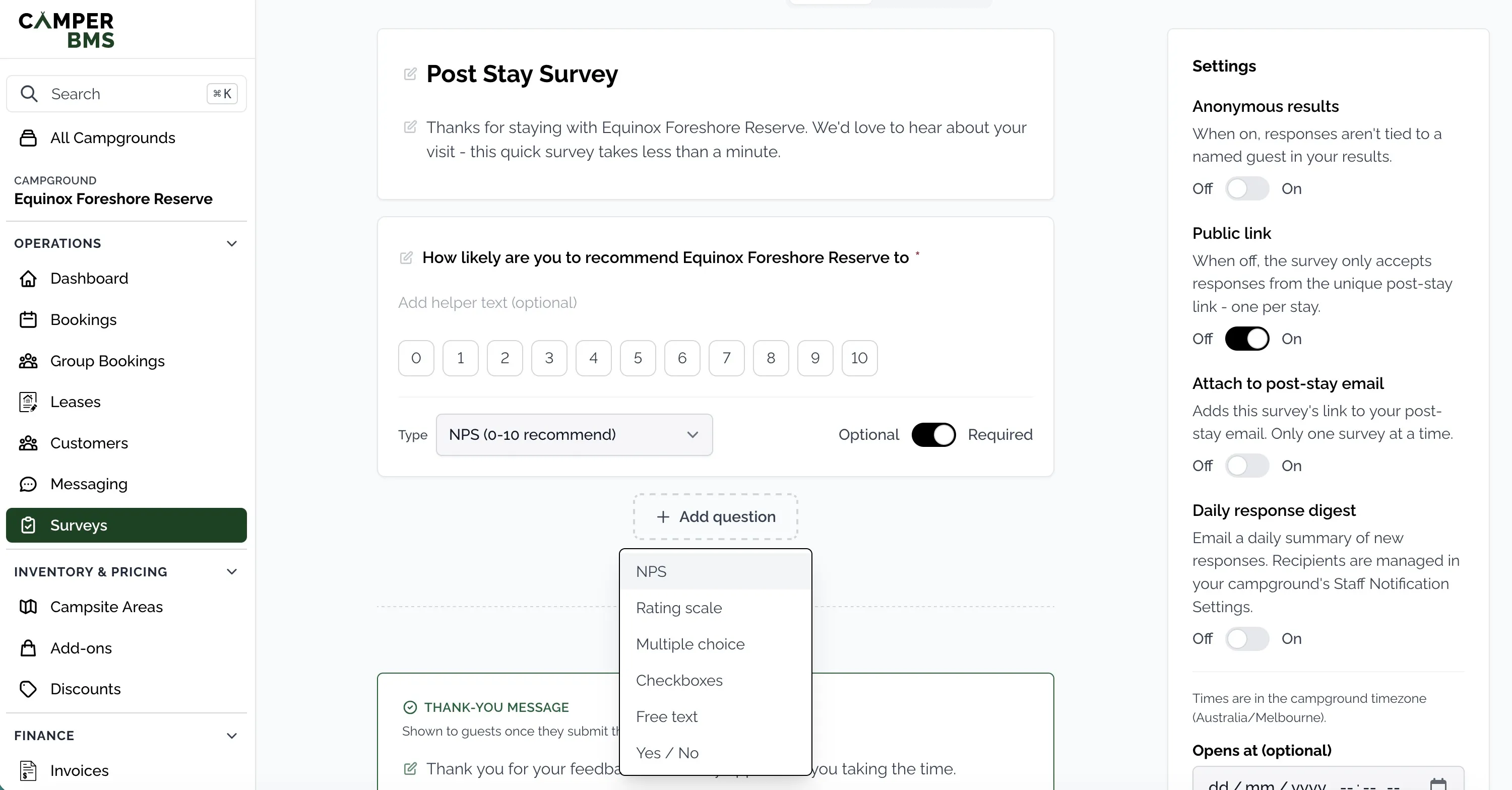 Building a survey in the Camper BMS visual editor