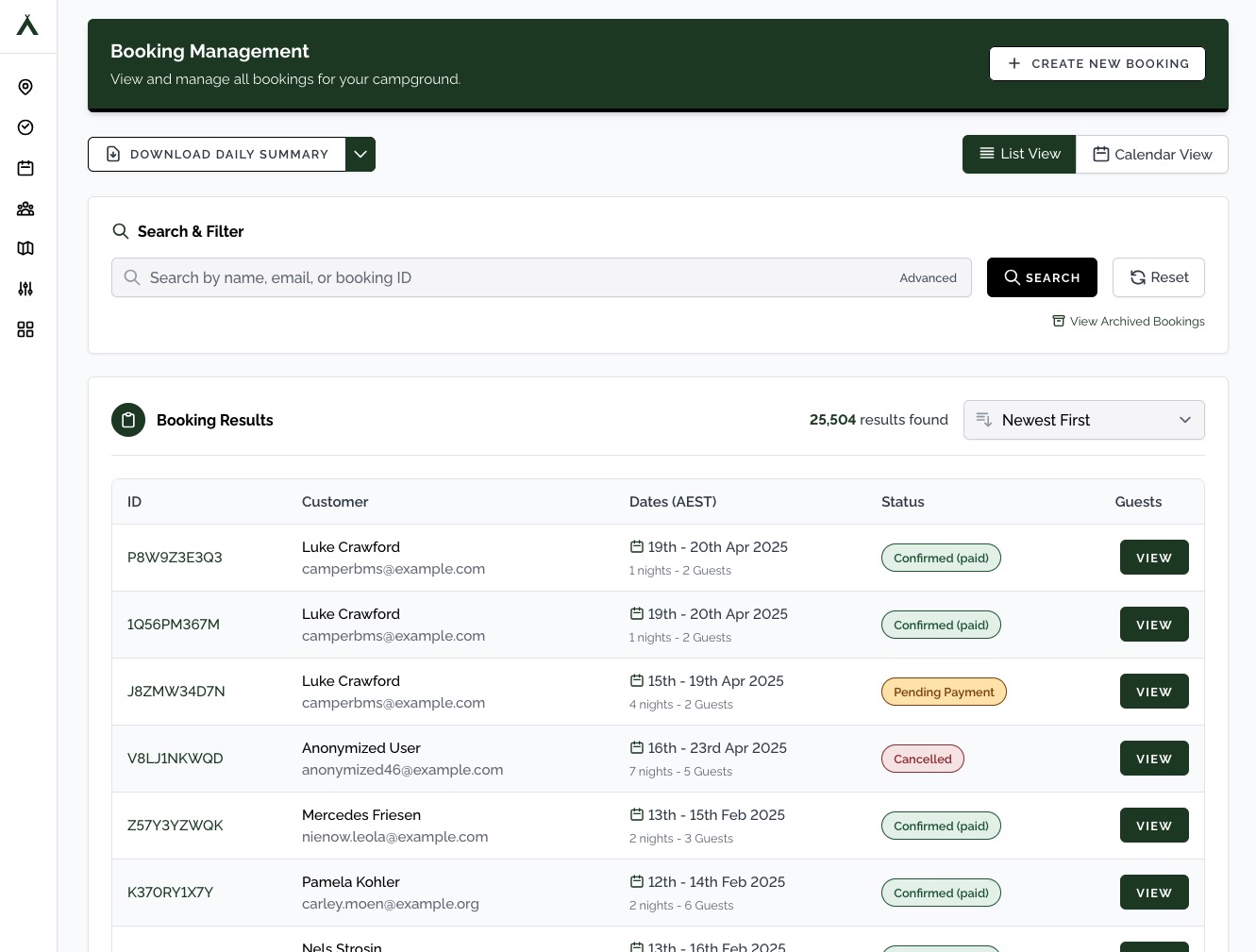 Camper BMS Booking Index