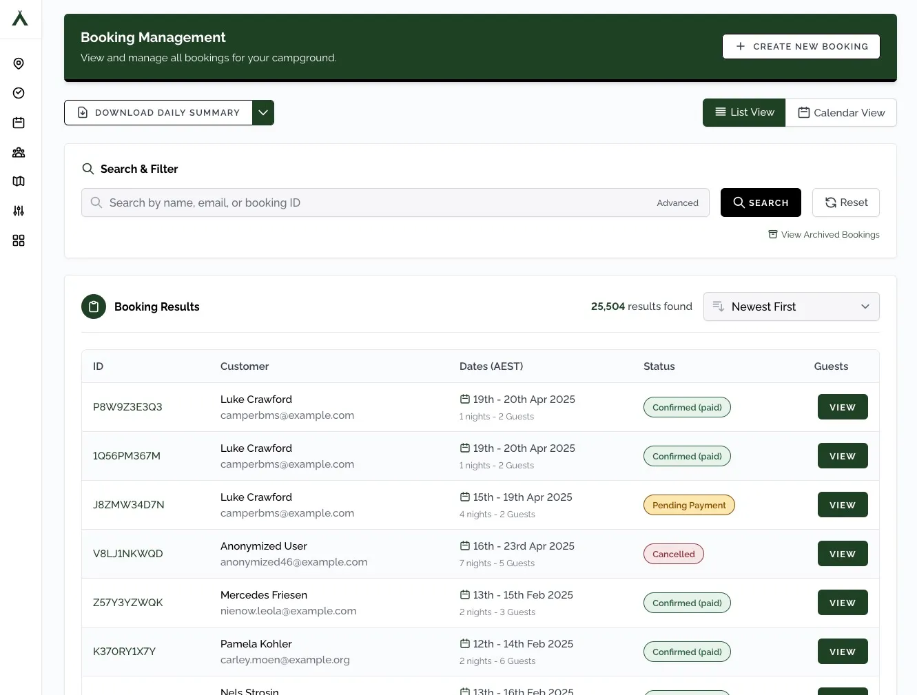Camper BMS Booking Index