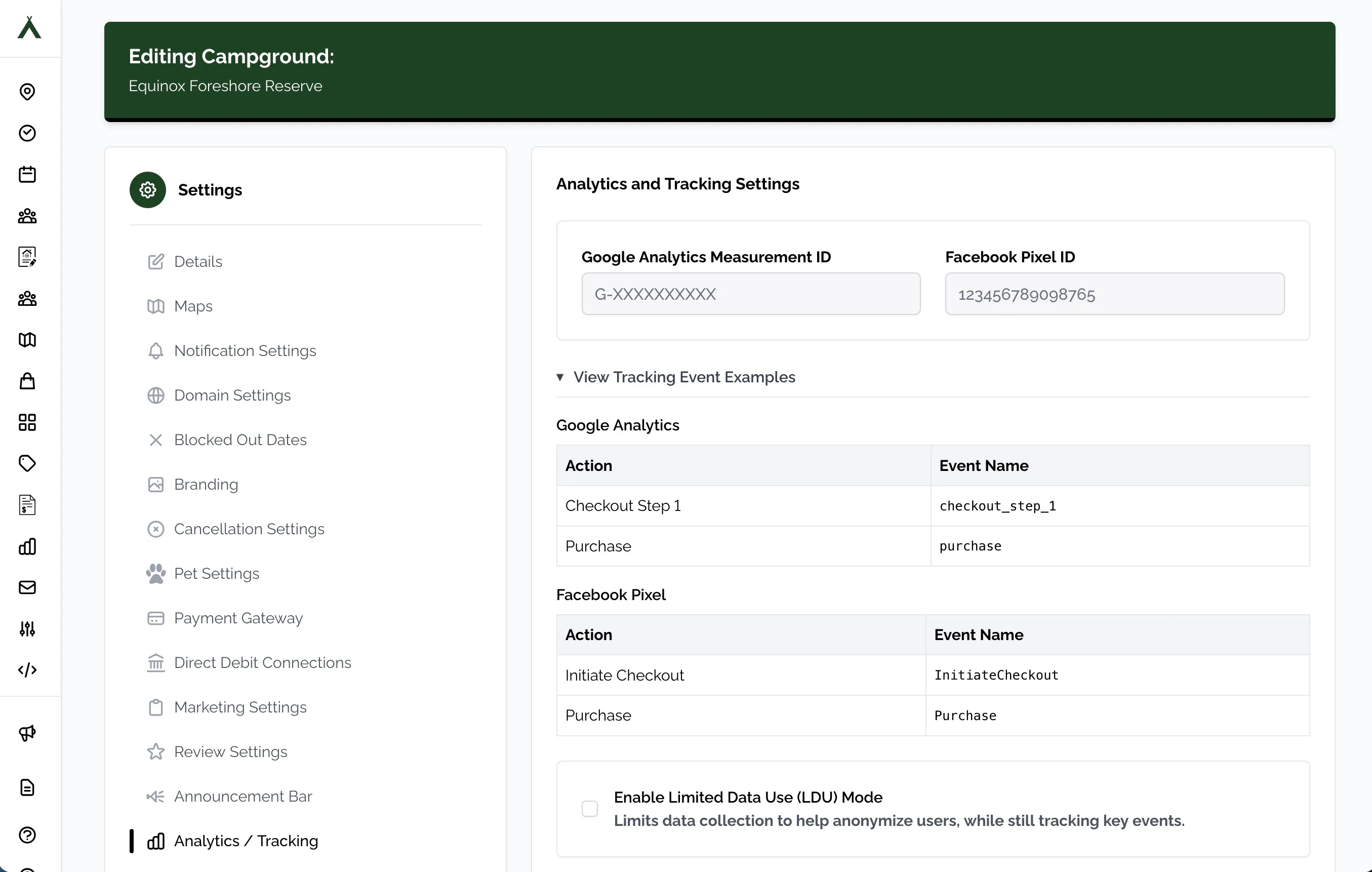 Camper BMS Analytics Settings