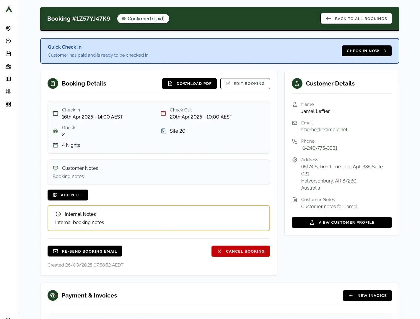 Camper BMS Single Booking